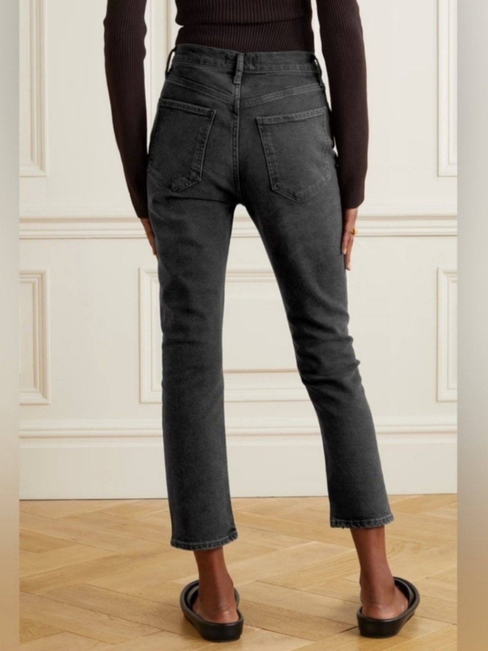 Agolde Riley Crop High Rise Button Fly Jeans In Washed Black Denim ๐ค - Picture 3 of 8